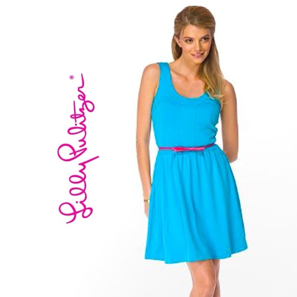 Lilly Pulitzer women’s dress large 12 14 mini Agatha Turquoise blue stretch NWOT - Picture 9 of 11